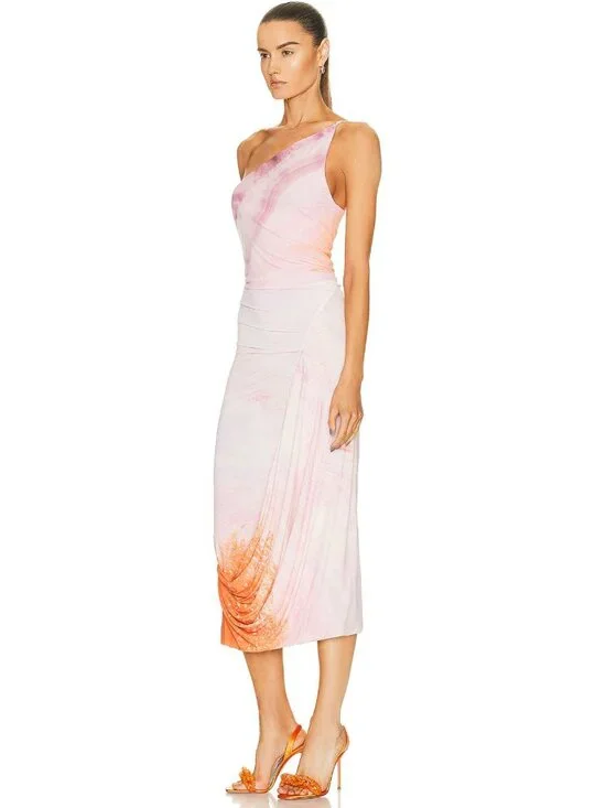 Jonathan Simkhai Coral Havana Marble Printed Midi Dress Size XS 36328 - Picture 3 of 15